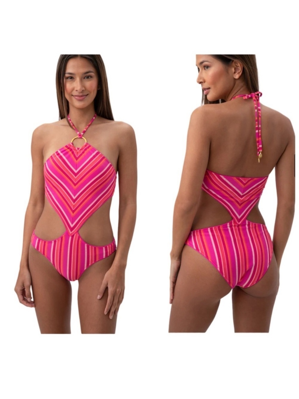 ✅ NWT Trina Turk Marai Ring Halter Neck Cutout One Piece Swimsuit Pink size 10